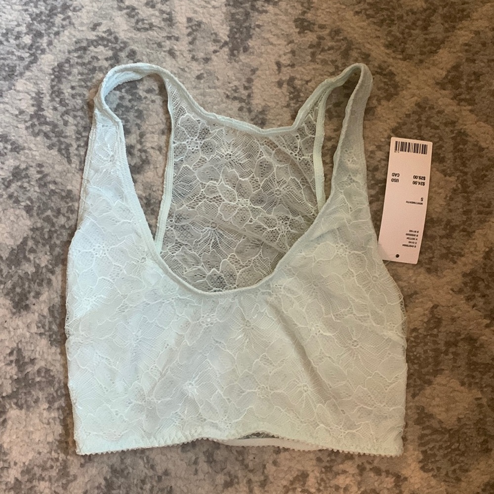Mint colored lace bralette